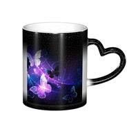 LKLDDPZB Background with Night Butterflies Print Heat Changing Coffee Mug â€“11 Oz Magic Color Changing Mug, Ceramic Thermal Reactive Cup for Men and Women
