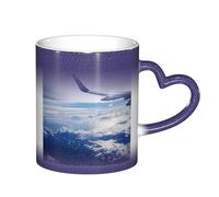 LKLDDPZB Beautiful Sky Airplane Print Heat Changing Coffee Mug â€“11 Oz Magic Color Changing Mug, Ceramic Thermal Reactive Cup for Men and Women