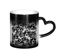 LKLDDPZB Black and White Human Skull Print Heat Changing Coffee Mug â€“11 Oz Magic Color Changing Mug, Ceramic Thermal Reactive Cup for Men and Women