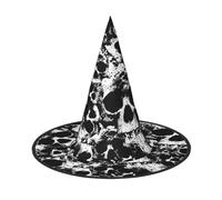 LKLDDPZB Black And White Human Skull Printed Halloween Witch Hat For Women And Men Pointy Hat Decoration Cosplay