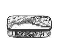 LKLDDPZB Black and White Marble Print High-Capacity Layered Pencil Bag - Full Print Design, Durable Oxford Cloth Construction, Versatile and Organized Solution for Your Stationery and Accessories