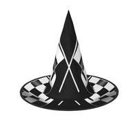 LKLDDPZB Black White Formula Checkered Flags Pattern Printed Halloween Witch Hat For Women And Men Pointy Hat Decoration Cosplay