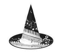 LKLDDPZB Black White Music Note Printed Halloween Witch Hat For Women And Men Pointy Hat Decoration Cosplay