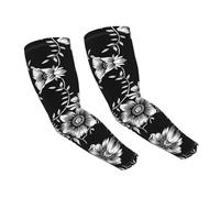 LKLDDPZB Black With Flower Print Adult Ice Silk Sunscreen Arm Sleeves â€“ Full Print, Breathable & Light, Unisex