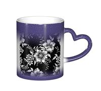 LKLDDPZB Black with Flower Print Heat Changing Coffee Mug â€“11 Oz Magic Color Changing Mug, Ceramic Thermal Reactive Cup for Men and Women
