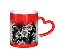 LKLDDPZB Black with Flower Print Heat Changing Coffee Mug â€“11 Oz Magic Color Changing Mug, Ceramic Thermal Reactive Cup for Men and Women
