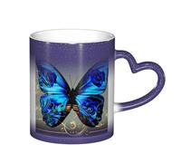LKLDDPZB Blue Butterfly Print Heat Changing Coffee Mug â€“11 Oz Magic Color Changing Mug, Ceramic Thermal Reactive Cup for Men and Women
