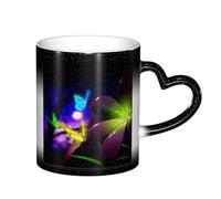 LKLDDPZB Blue Purple Flower Butterfly Print Heat Changing Coffee Mug â€“11 Oz Magic Color Changing Mug, Ceramic Thermal Reactive Cup for Men and Women