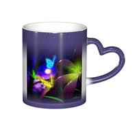 LKLDDPZB Blue Purple Flower Butterfly Print Heat Changing Coffee Mug â€“11 Oz Magic Color Changing Mug, Ceramic Thermal Reactive Cup for Men and Women