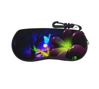 LKLDDPZB Blue Purple Flower Butterfly Print Ultra-Lightweight & Portable Soft-Shell Glasses Case (Horizontal Design) â€“ Full-Frame Double-Sided Print With Chloroprene Rubber Material