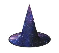 LKLDDPZB Blue & Purple Galaxy Printed Halloween Witch Hat For Women And Men Pointy Hat Decoration Cosplay