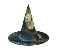 LKLDDPZB Butterfly Clocks Printed Halloween Witch Hat For Women And Men Pointy Hat Decoration Cosplay