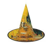 LKLDDPZB Cafe Terrace At Night Printed Halloween Witch Hat For Women And Men Pointy Hat Decoration Cosplay