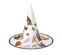 LKLDDPZB Cat Butterfly Printed Halloween Witch Hat For Women And Men Pointy Hat Decoration Cosplay