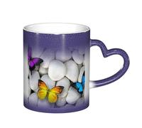 LKLDDPZB Colorful Butterflies Stone Print Heat Changing Coffee Mug â€“11 Oz Magic Color Changing Mug, Ceramic Thermal Reactive Cup for Men and Women
