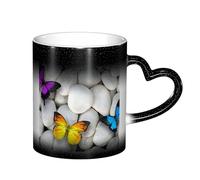 LKLDDPZB Colorful Butterflies Stone Print Heat Changing Coffee Mug â€“11 Oz Magic Color Changing Mug, Ceramic Thermal Reactive Cup for Men and Women