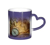 LKLDDPZB Compass and Old World Map Print Heat Changing Coffee Mug –11 Oz Magic Color Changing Mug, Ceramic Thermal Reactive Cup for Men and Women