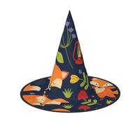 LKLDDPZB Cute Animal Fox Flower Printed Halloween Witch Hat For Women And Men Pointy Hat Decoration Cosplay