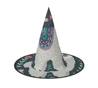 LKLDDPZB Cute Llama Floral Printed Halloween Witch Hat For Women And Men Pointy Hat Decoration Cosplay