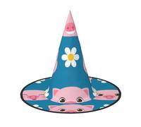 LKLDDPZB Cute Pig Printed Halloween Witch Hat For Women And Men Pointy Hat Decoration Cosplay