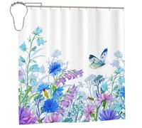 LKLDDPZB Cute Shower Curtains For Bathroom With Hooks, Water Resistant Fabric Washable Shower Curtain182 X 182 Cm, Dragonfly And Flowers Print Shower Curtain For Bathroom Decor