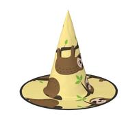 LKLDDPZB Cute Sloths On Yellow Lemons Printed Halloween Witch Hat For Women And Men Pointy Hat Decoration Cosplay