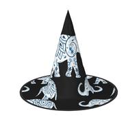 LKLDDPZB Elephant-Blue Black Printed Halloween Witch Hat For Women And Men Pointy Hat Decoration Cosplay