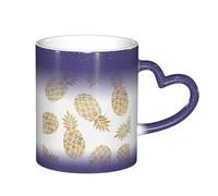 LKLDDPZB Golden Pineapple Background Print Heat Changing Coffee Mug â€“11 Oz Magic Color Changing Mug, Ceramic Thermal Reactive Cup for Men and Women