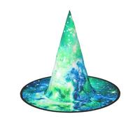 LKLDDPZB Green Blue Purple Galaxy Printed Halloween Witch Hat For Women And Men Pointy Hat Decoration Cosplay