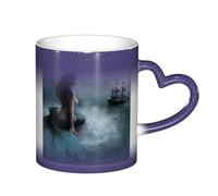 LKLDDPZB Mermaid Girl and Sailing On Sea Pirate Ship Print Heat Changing Coffee Mug –11 Oz Magic Color Changing Mug, Ceramic Thermal Reactive Cup for Men and Women