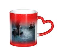 LKLDDPZB Mermaid Girl and Sailing On Sea Pirate Ship Print Heat Changing Coffee Mug –11 Oz Magic Color Changing Mug, Ceramic Thermal Reactive Cup for Men and Women