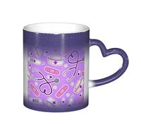 LKLDDPZB Nurse Pattern Purple Print Heat Changing Coffee Mug â€“11 Oz Magic Color Changing Mug, Ceramic Thermal Reactive Cup for Men and Women