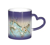 LKLDDPZB Ocean Sea Beach Seashells Starfish Blue Print Heat Changing Coffee Mug â€“11 Oz Magic Color Changing Mug, Ceramic Thermal Reactive Cup for Men and Women