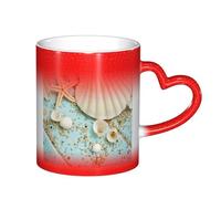 LKLDDPZB Ocean Sea Beach Seashells Starfish Blue Print Heat Changing Coffee Mug â€“11 Oz Magic Color Changing Mug, Ceramic Thermal Reactive Cup for Men and Women