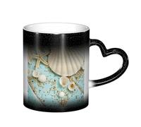 LKLDDPZB Ocean Sea Beach Seashells Starfish Blue Print Heat Changing Coffee Mug â€“11 Oz Magic Color Changing Mug, Ceramic Thermal Reactive Cup for Men and Women