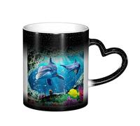 LKLDDPZB Ocean Underwater Dolphin Fish Print Heat Changing Coffee Mug â€“11 Oz Magic Color Changing Mug, Ceramic Thermal Reactive Cup for Men and Women