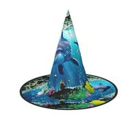 LKLDDPZB Ocean Underwater Dolphin Fish Printed Halloween Witch Hat For Women And Men Pointy Hat Decoration Cosplay
