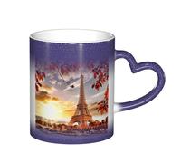 LKLDDPZB Paris Tower with Autumn Leaves Print Heat Changing Coffee Mug –11 Oz Magic Color Changing Mug, Ceramic Thermal Reactive Cup for Men and Women