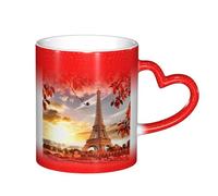 LKLDDPZB Paris Tower with Autumn Leaves Print Heat Changing Coffee Mug –11 Oz Magic Color Changing Mug, Ceramic Thermal Reactive Cup for Men and Women