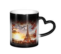 LKLDDPZB Paris Tower with Autumn Leaves Print Heat Changing Coffee Mug –11 Oz Magic Color Changing Mug, Ceramic Thermal Reactive Cup for Men and Women