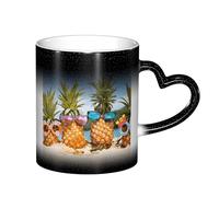 LKLDDPZB Pineapple Fruit Sunglasses Sand Beach Print Heat Changing Coffee Mug â€“11 Oz Magic Color Changing Mug, Ceramic Thermal Reactive Cup for Men and Women