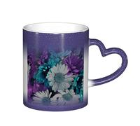 LKLDDPZB Purple and Teal Flowers Print Heat Changing Coffee Mug â€“11 Oz Magic Color Changing Mug, Ceramic Thermal Reactive Cup for Men and Women