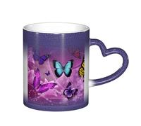 LKLDDPZB Purple Butterflies Print Heat Changing Coffee Mug â€“11 Oz Magic Color Changing Mug, Ceramic Thermal Reactive Cup for Men and Women