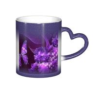 LKLDDPZB Purple Butterfly Print Heat Changing Coffee Mug â€“11 Oz Magic Color Changing Mug, Ceramic Thermal Reactive Cup for Men and Women
