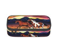 LKLDDPZB Running Horses Print High-Capacity Layered Pencil Bag - Full Print Design, Durable Oxford Cloth Construction, Versatile and Organized Solution for Your Stationery and Accessories