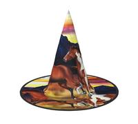 LKLDDPZB Running Horses Printed Halloween Witch Hat For Women And Men Pointy Hat Decoration Cosplay