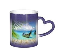 LKLDDPZB Seaside Boat Coconut Leaves Print Heat Changing Coffee Mug â€“11 Oz Magic Color Changing Mug, Ceramic Thermal Reactive Cup for Men and Women