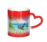 LKLDDPZB Seaside Boat Coconut Leaves Print Heat Changing Coffee Mug â€“11 Oz Magic Color Changing Mug, Ceramic Thermal Reactive Cup for Men and Women