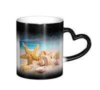 LKLDDPZB Starfish Seashell Ocean Beach Print Heat Changing Coffee Mug â€“11 Oz Magic Color Changing Mug, Ceramic Thermal Reactive Cup for Men and Women