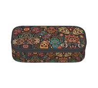 LKLDDPZB Sugar Skulls Print Print High-Capacity Layered Pencil Bag - Full Print Design, Durable Oxford Cloth Construction, Versatile and Organized Solution for Your Stationery and Accessories